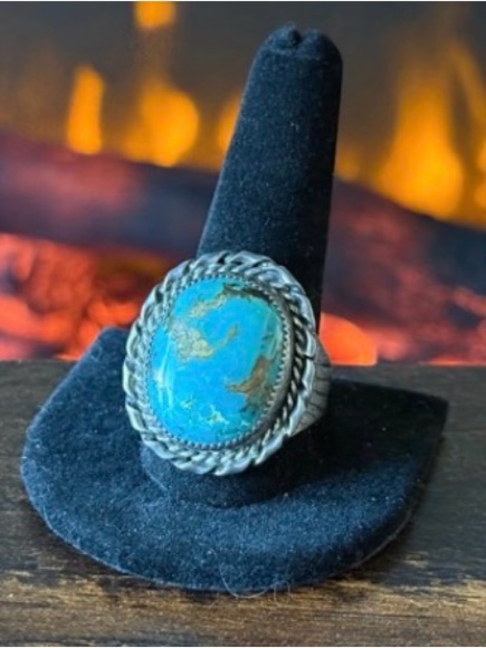 Vintage Turquoise Ring - signed VR Size 12
